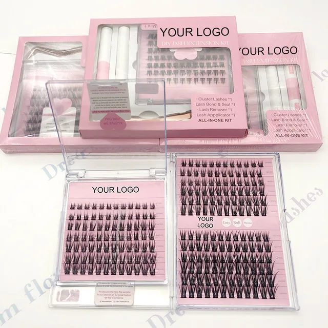 Wholesale individual diy lash extension kit superfine segment lash pre-cut silk cluster lashes kit
