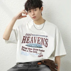 OEM & ODM Vintage American-Style 100% Pure Cotton Men's Short-Sleeved T-Shirt Digital Printed Letter Pattern