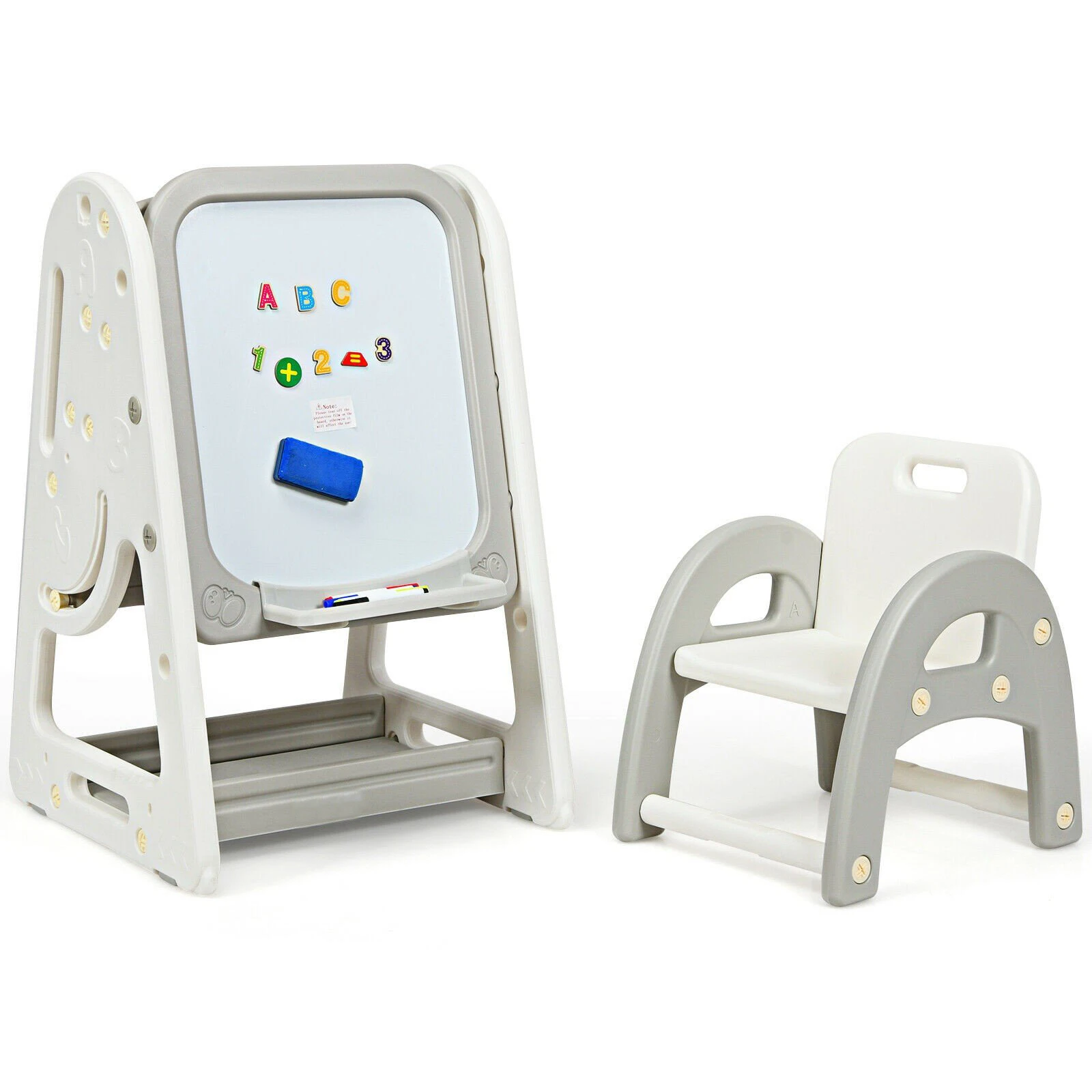 Adjustable Height Kids Learning Table Toddler Art Easel with Chair