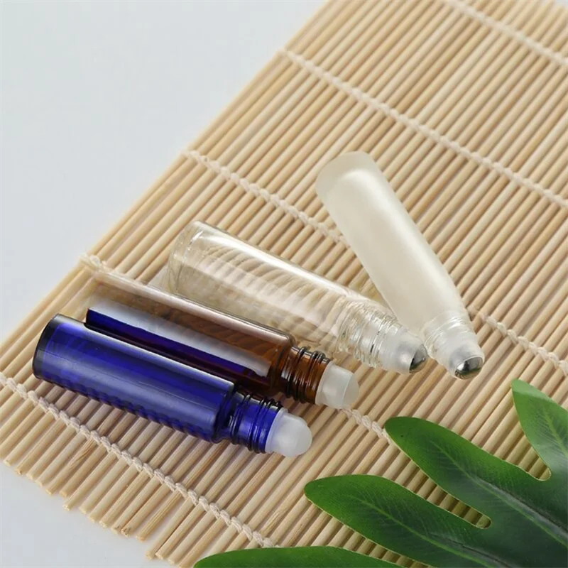 Hot Sale 5ml 10ml 15ml Essential Oil Roll on Glass Bottle with Aluminum Lid and Plastic Steel Roller