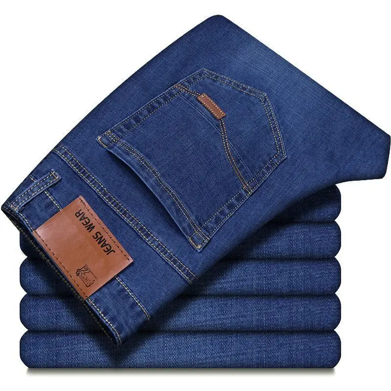 High Quality Thick Stretch Mens Jeans Loose Straight Tube High Waist ...