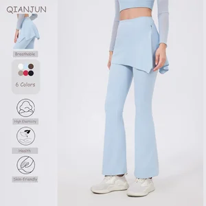 New Style Women High-waisted Pleated Yoga Pants Two Pieces Slimming Style Ladies Yoga Flared Leggings