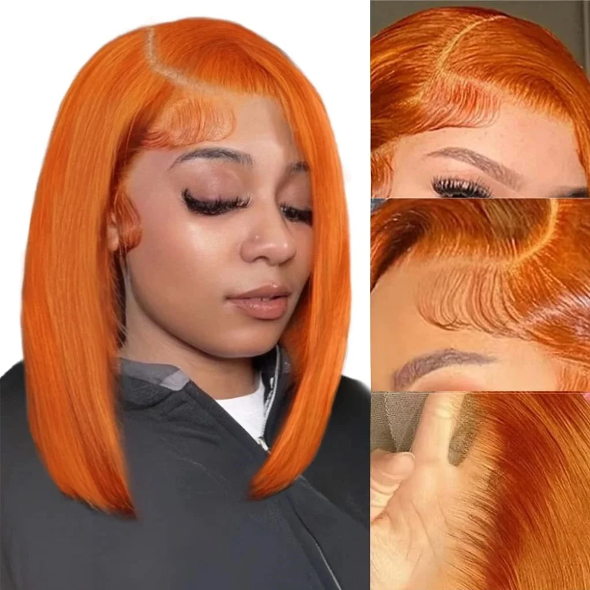 Peluca de cabello Remy 350 con corte bob burdeos y encaje frontal sin pegamento para mujer_voghion.com