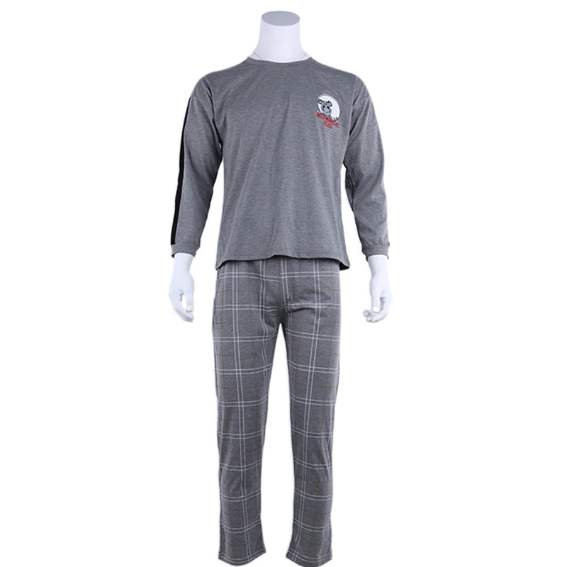Pyjama Homme Coton en Coton à Manches Longues Vêtements De Nuit Haut Et Pantalon Plaid Automne et Hiver à Carreaux Ensemble de Pyjama 