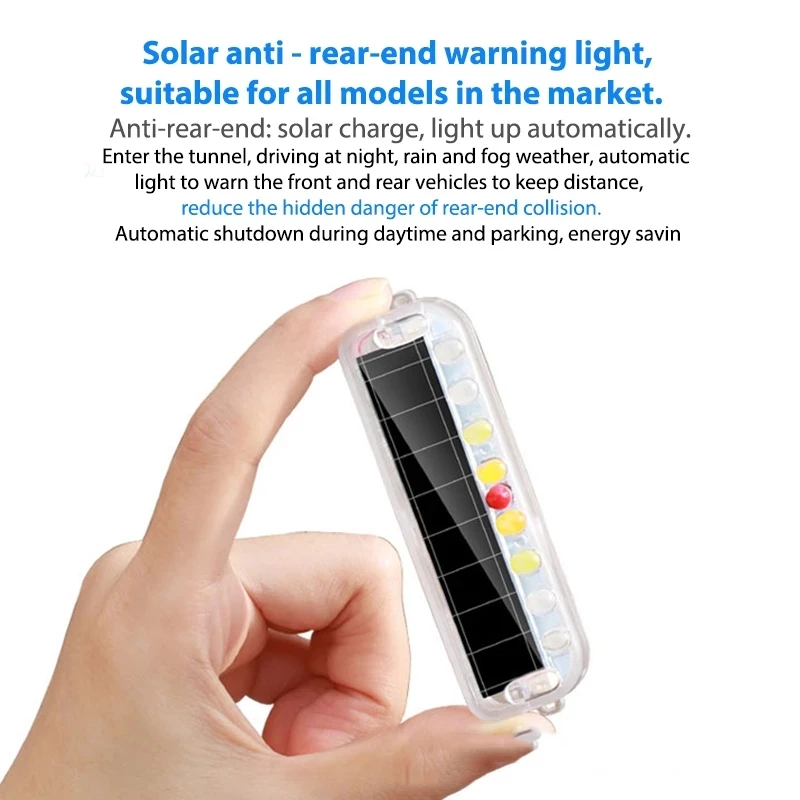 Colorful Solar Anti-rear end Collision Lamp Car Burglar Alarm Motorcycle Tail Strobe Motorcycle Flashing Safety Warning Light