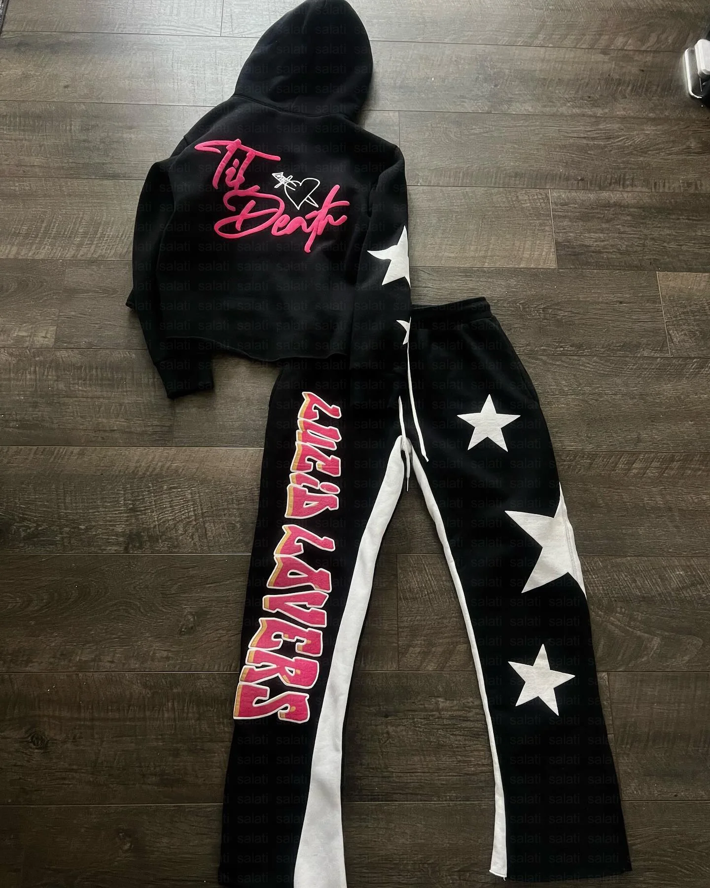 Custom 3D Puff Print Tracksuits Oversized Heavyweight French Terry Sweatsuits Men Jogger Flared Sweatpants and Hoodie Set Unisex