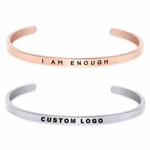 Stainless Steel Children's Trendy Rose Gold Silver Blank Engraved Custom Logo Personalized Diamond Anniversary Cuff Bracelets