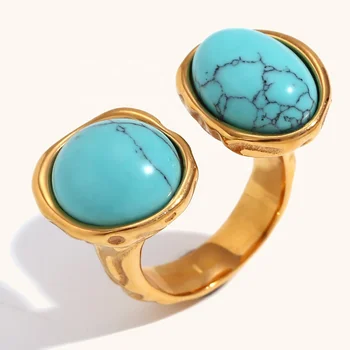 Ding Ran Waterproof Jewelry Exaggerated Open Turquoise Rings Natural Stone Gemstone Rings For Women