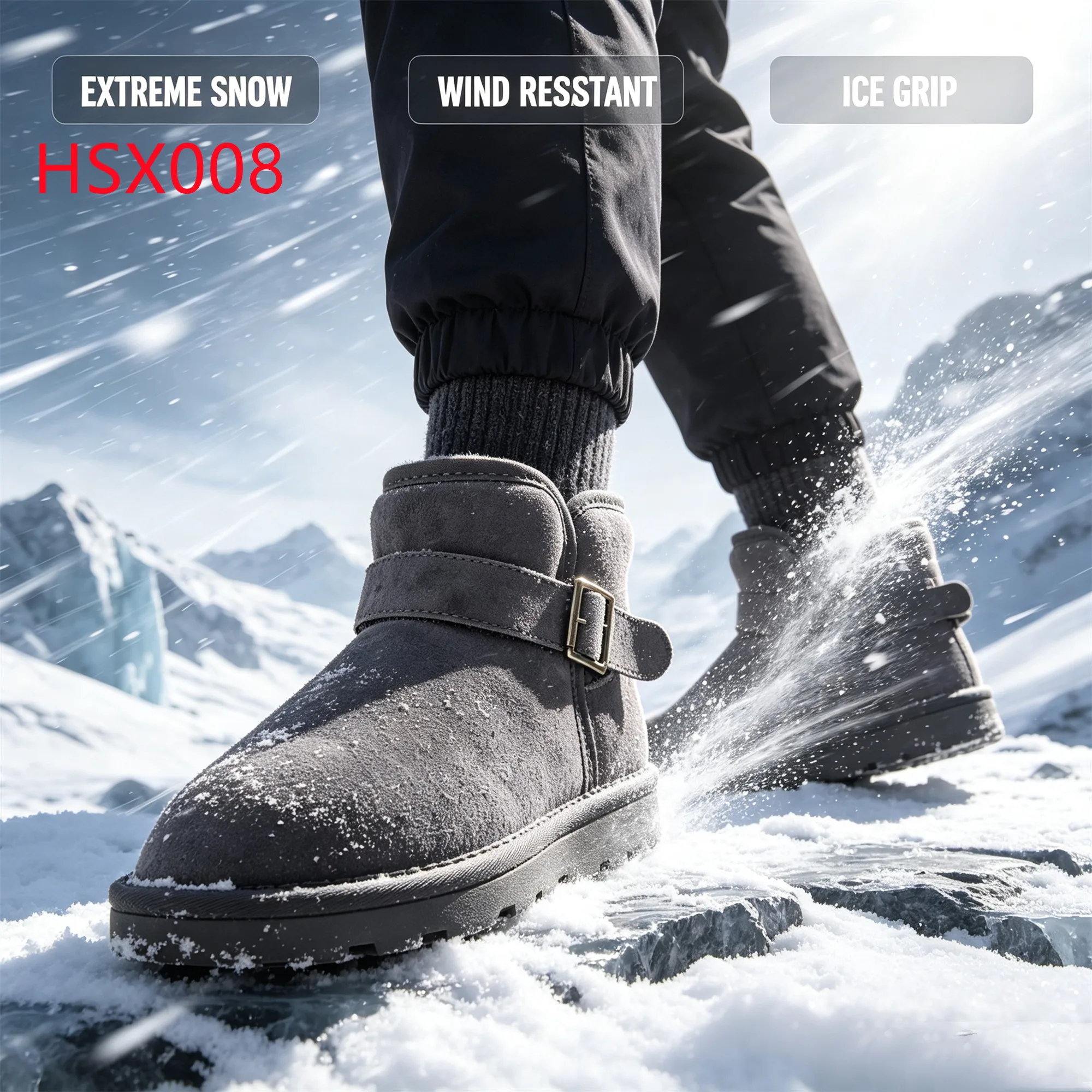 LXG,frigid Northern Charcoal Grey Snow Boots with Metal Buckle Strap Warmth Retention Hua Singh Lady Ankle Winter Boots HSX008