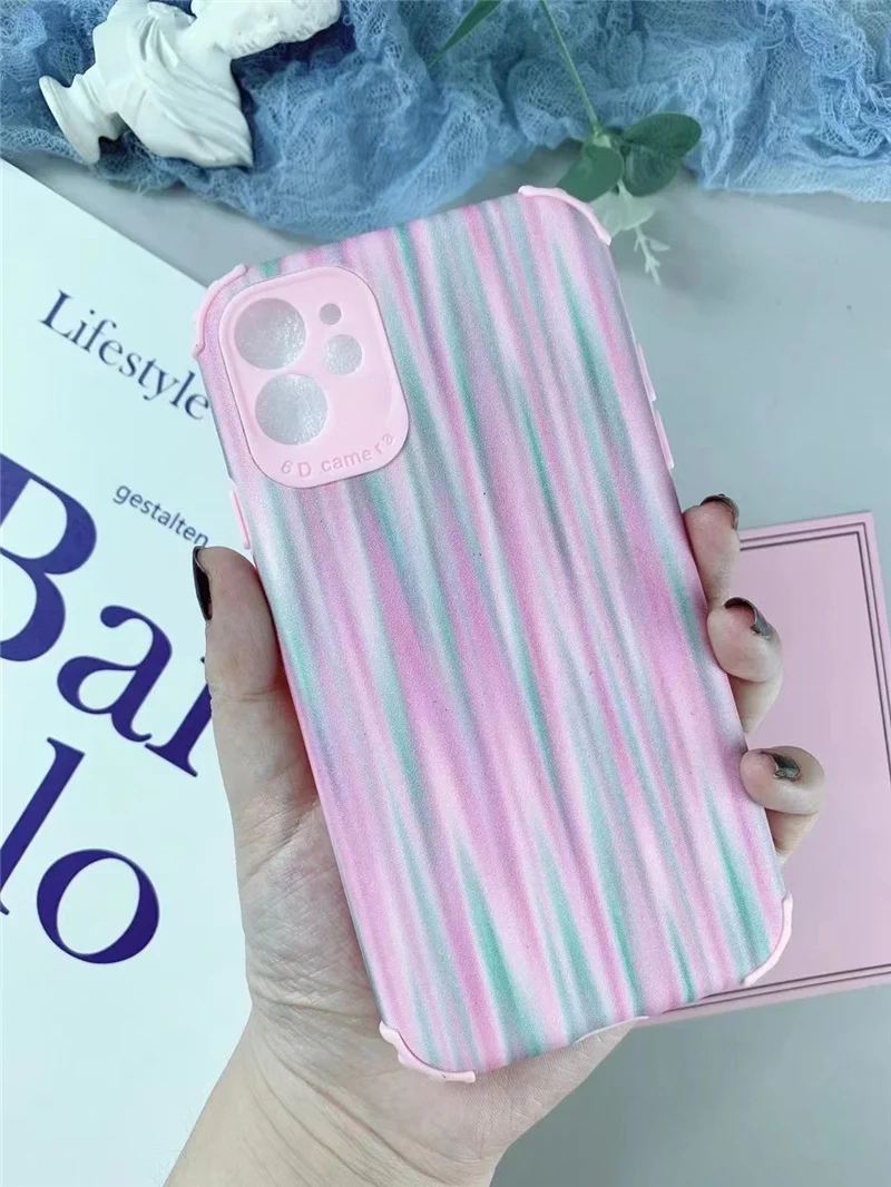 彩虹彩色条纹彩色封面时尚四角防摔防水光滑手机壳适用于iphone 12 11
