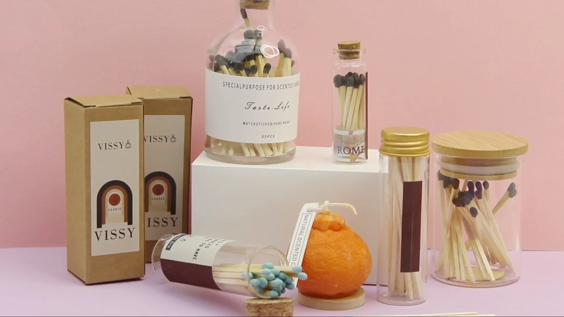 Safety Mini Glass Long Incense Candle Colored Matches Glass Jar With