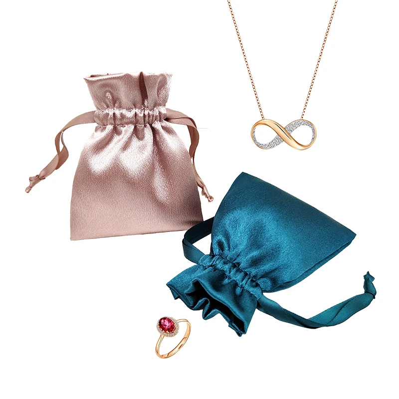 Rose Gold Small Jewelry Bags Silk Satin Jewelry Pouch Bag With Logo