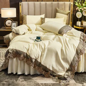 European Luxury Hot Selling Bed Skirt Bedding Set Solid Color Duvet Cover Double Sided Silk 4-piece Set