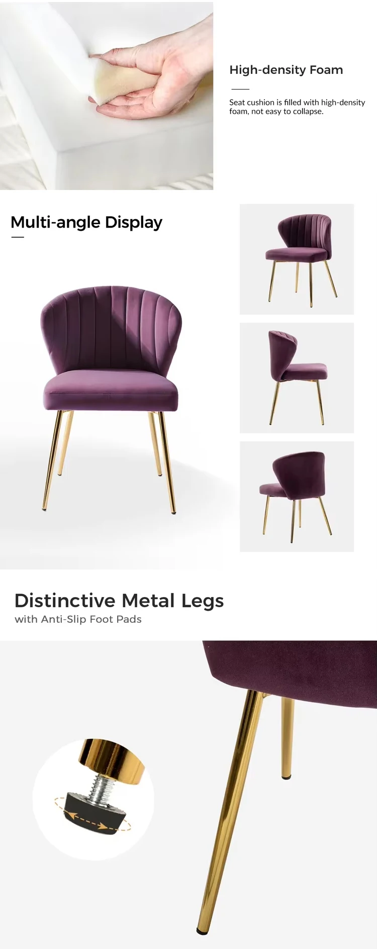 Wholesale luxury Nordic metal design fabric velvet cushion metal legs dining chair