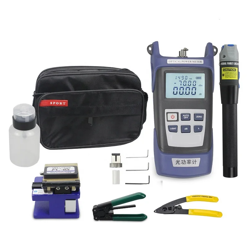 Fiber Optic FTTH Tool Kit with FC-6S Cleaver Optical Power Meter Visual Finder 