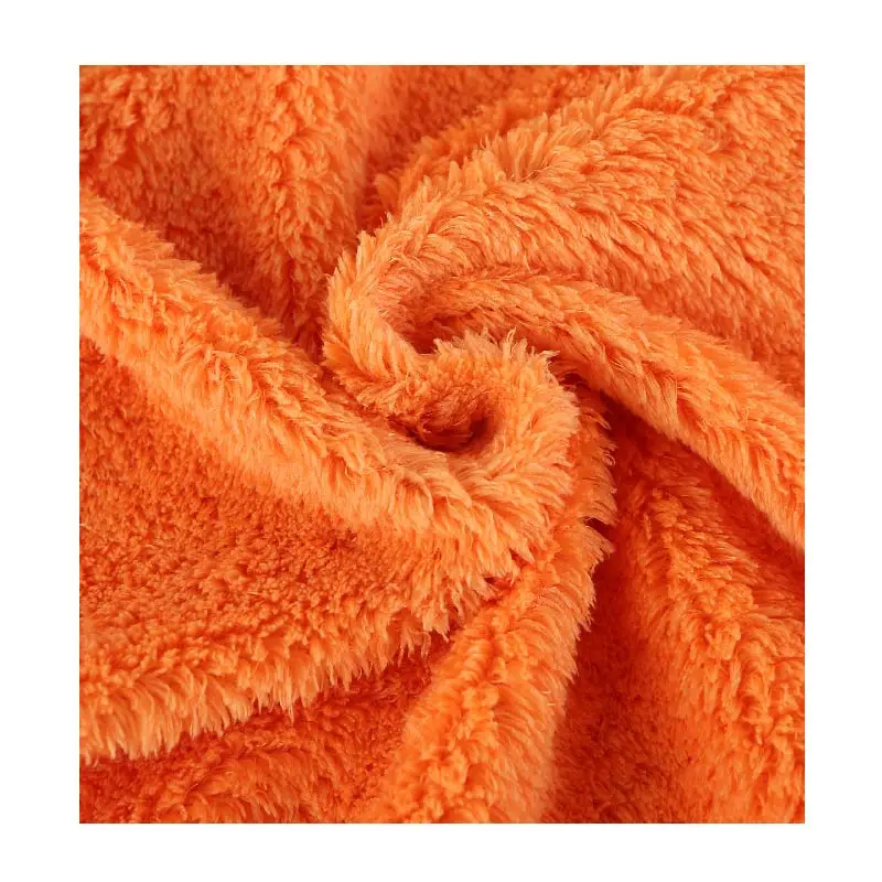 Orange Sherpa Fleece Fabric with Double Sides for Garment Lining
