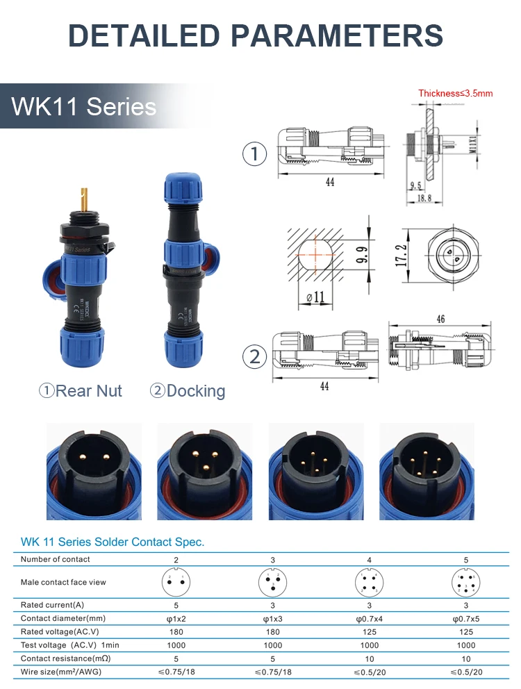 Soldering Cable Connector IP68 Wk11 Docking Plug and Socket Threaded Bayonet Connector SP Waterproof Connector