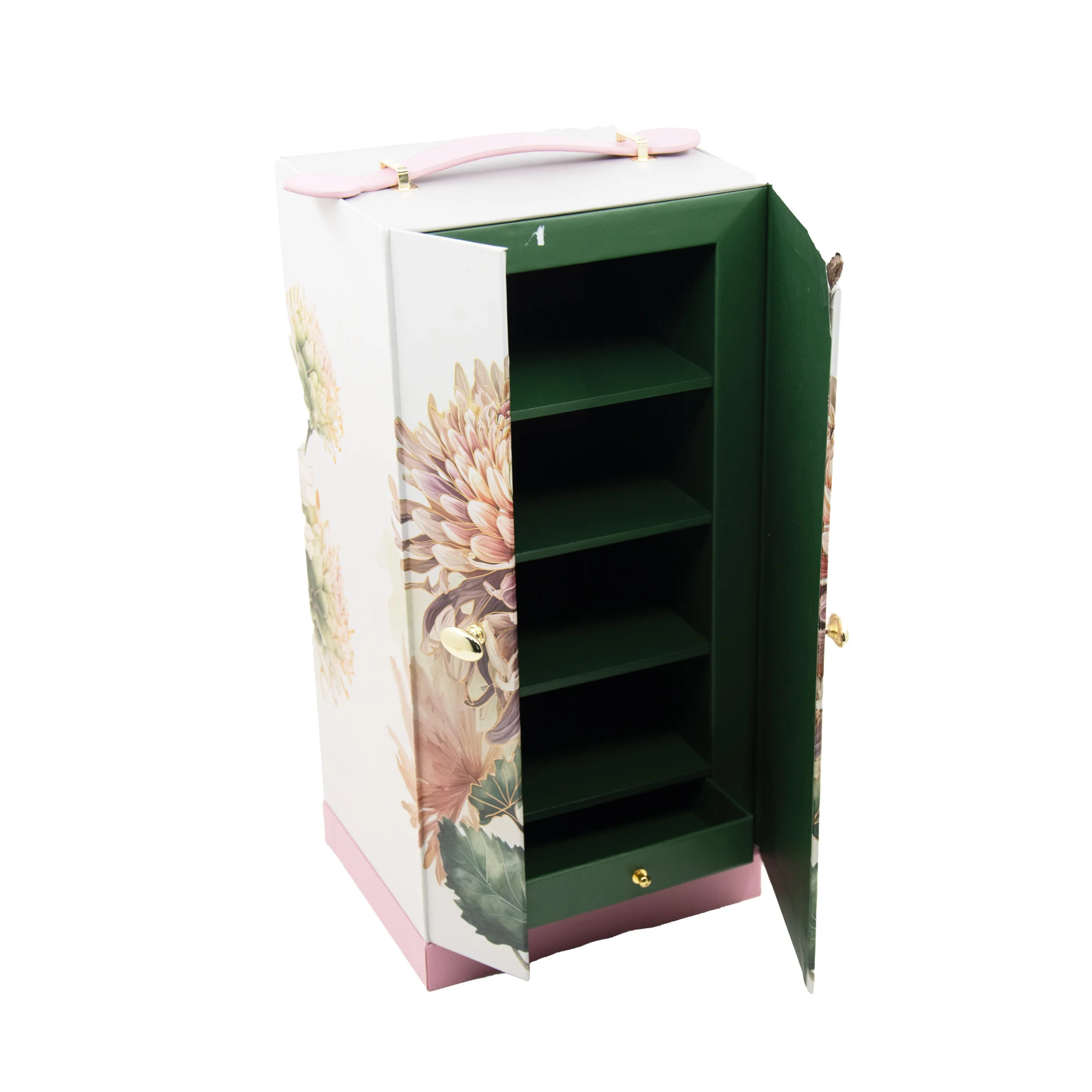 Custom Personalized Design Elegant Double Open Door Luxury Gift Packing Box with Leather Handle