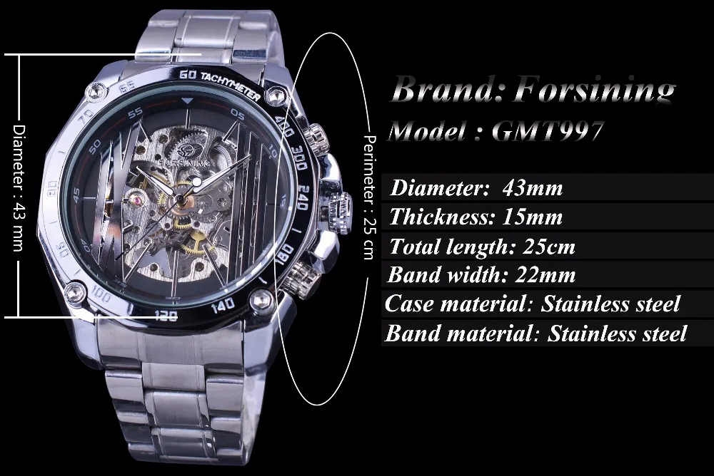 Forsining Mens Watches Gift Sport Design Transparent Skeleton Dial Silver Stainless Steel Top New Luxury Automatic Watches