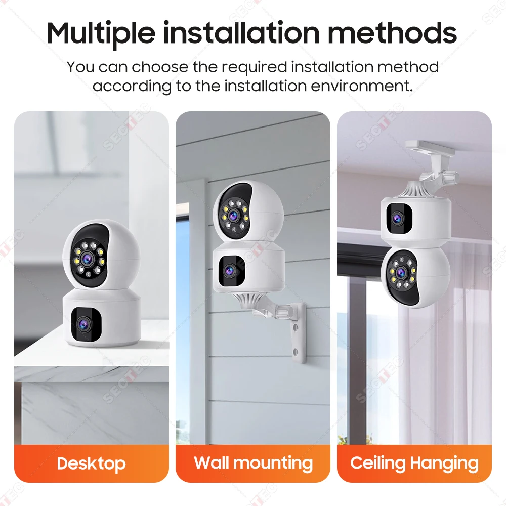 SECTEC New Wifi Pet Baby Monitoring Camera Smart Home System HD 8MP CCTV Dual Lens Linkage Outdoor Camera