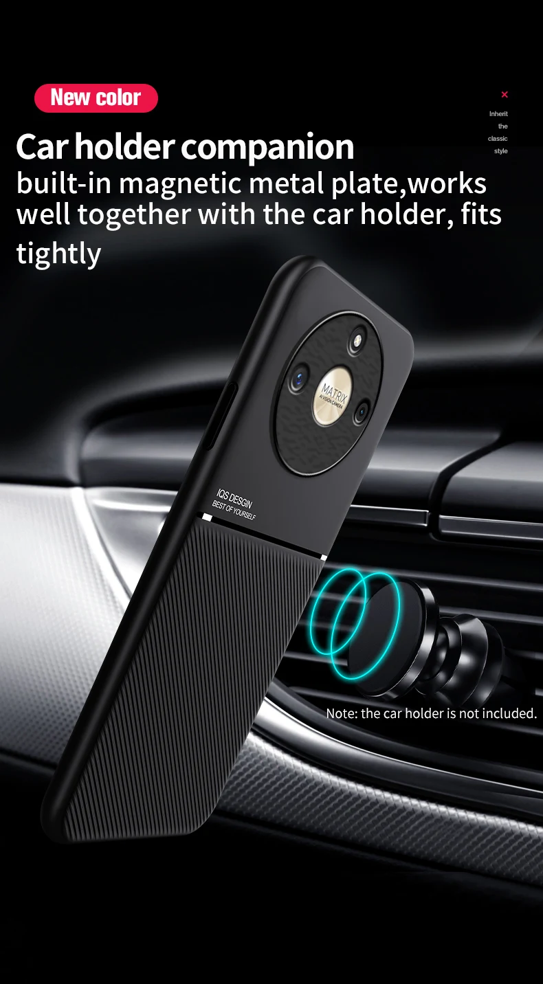 For Honor Magic6 Magic 6 Lite Car Magnetic PU IQS Desgin Leather Texture Case for Honor Magic6 Magic 5 Lite X9a X8a X30 X40 X50