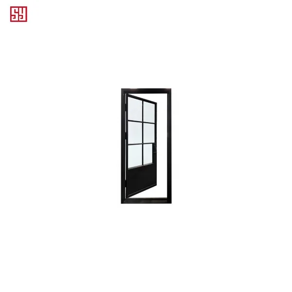 Customized Modern Luxury SY Entry Door Forged Glass Steel with Pivot Opening Matt Black Swing French Style Villa Interior Use manufacture