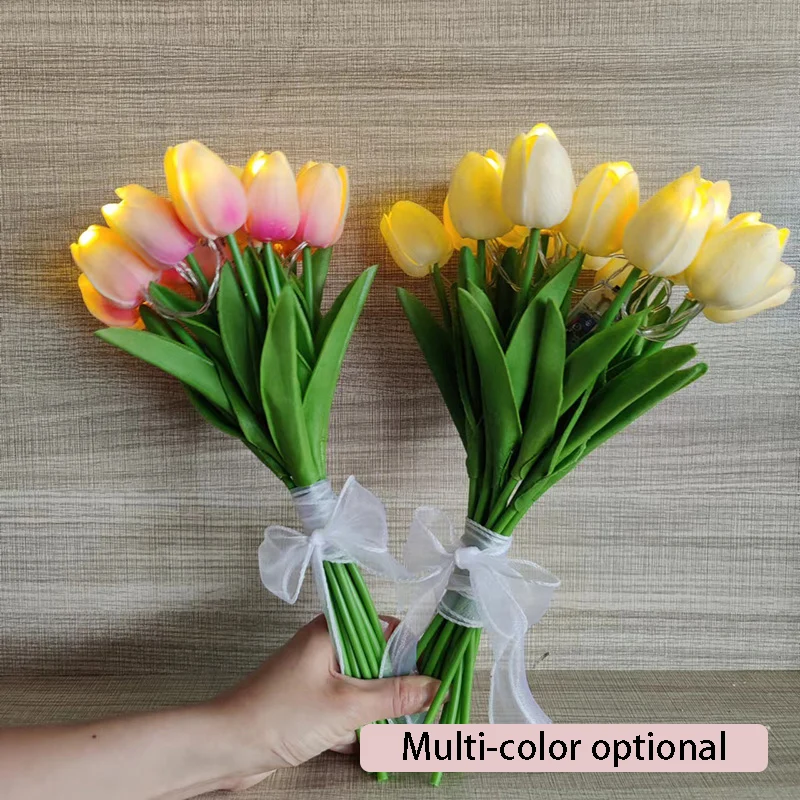 10 Tulips Artificial Flowers Led Light For Home Decor Table