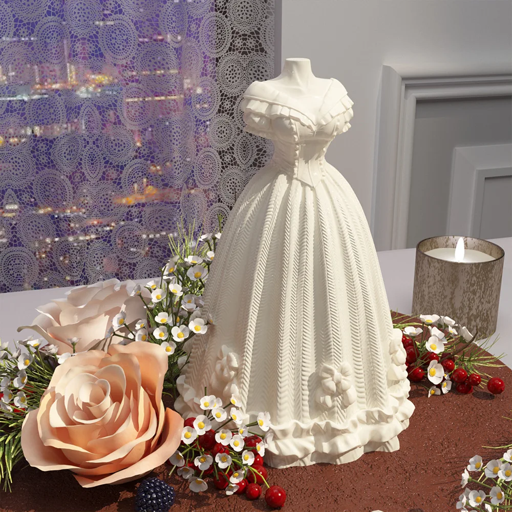 Handmade DIY 3D Wedding Dress Princess Gown Silicone Mold Baking & Scented Candle Plaster Mold Cake Decoration Tool manufacture