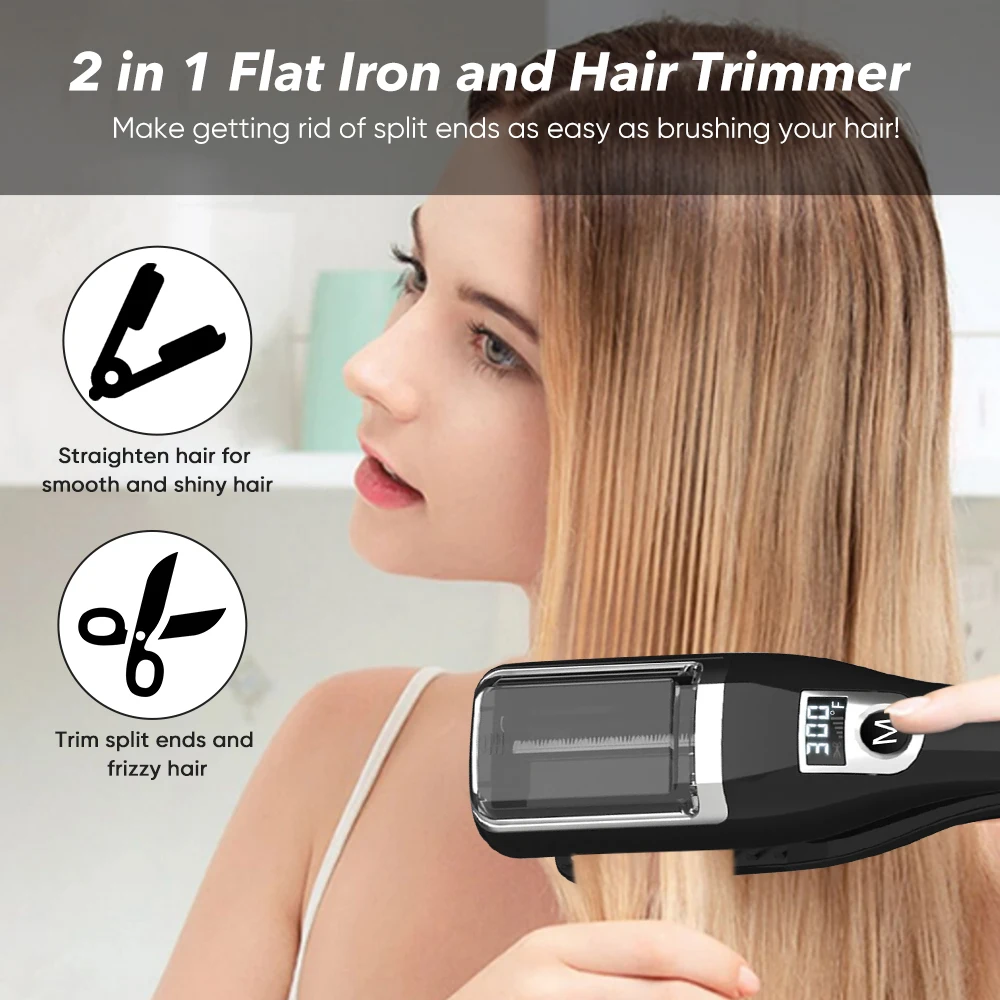 2 In 1 Flat Irons Ceramic Hair Straightener And Hair Trimmer Professional Cordless Automatic