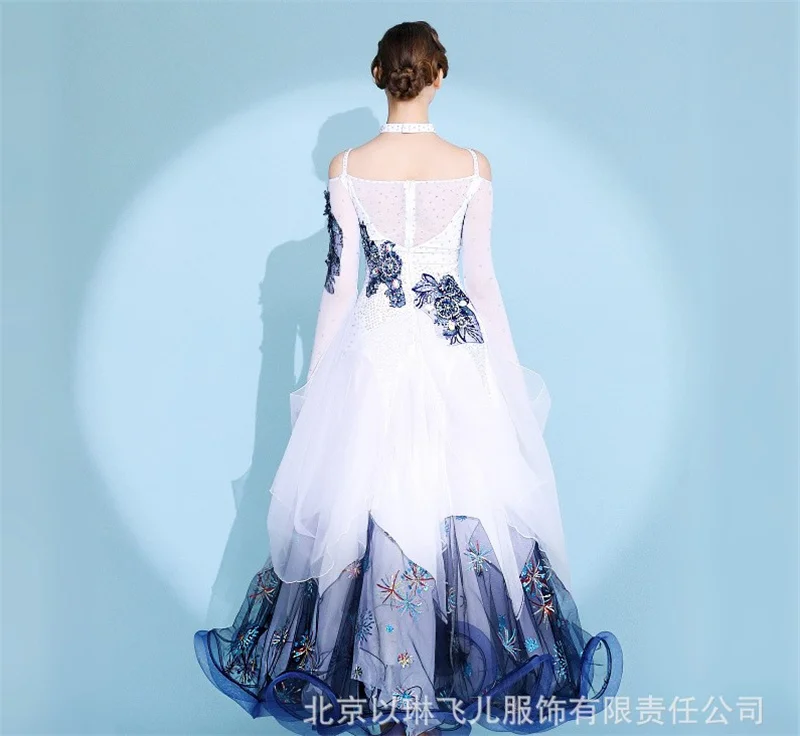 New Design Fashion Retro Elegant Women Adult Performance Competition Wear White Ballroom Dance Dress