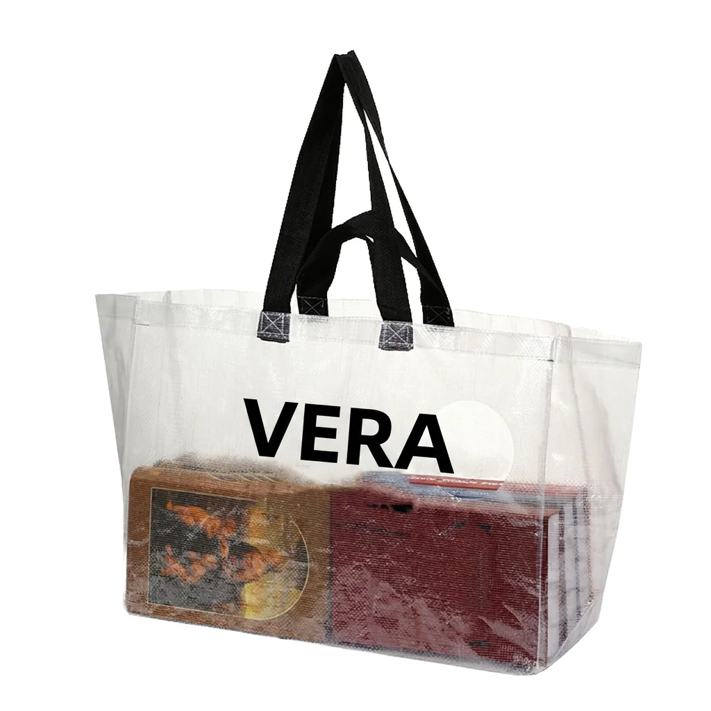 Eco Friendly Recycle Transparent Clear Customizable Large Custom Reusable Polypropylene PP Woven Shopping Tote Bag with Logos