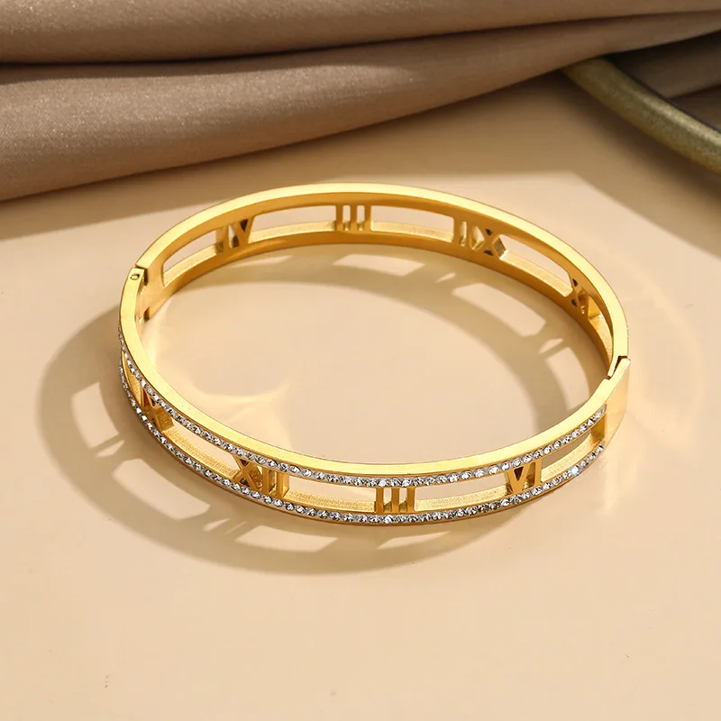 Charming Roman Number Crystal Rhinestone Bangle Bracelet display picture 2