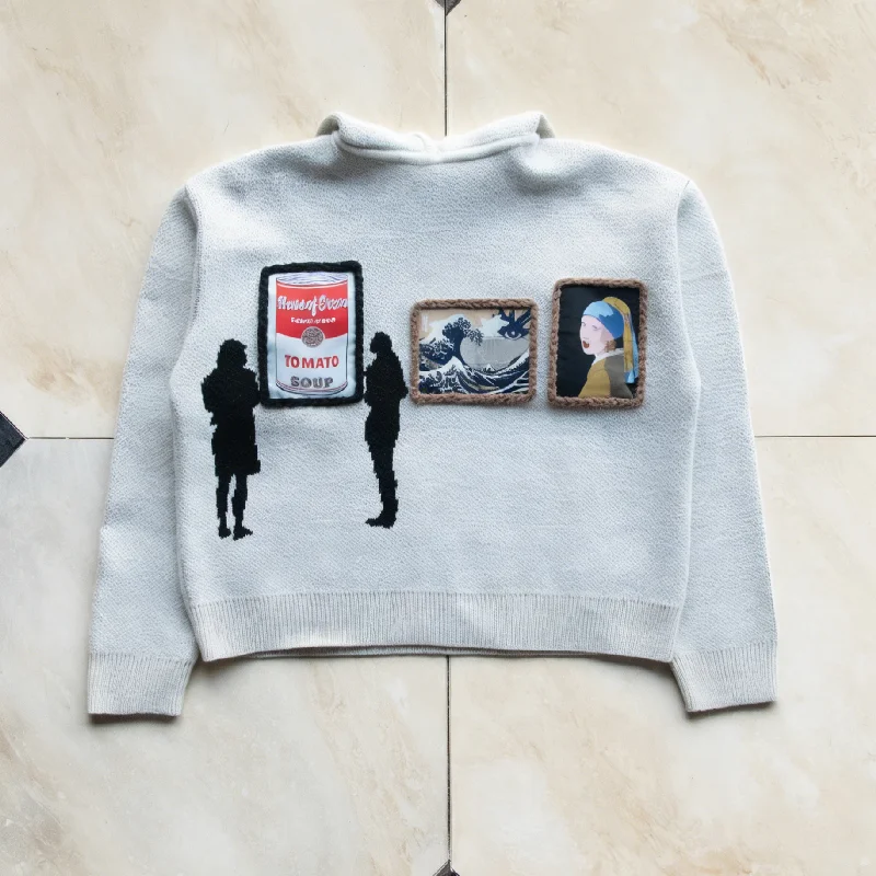 Custom Men's Polo Sweater Heavy Weight Knit Jacquard Applique Embroidery Oversized Cropped Soft Winter Art Streetwear Style gallery 3