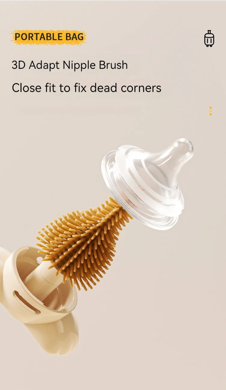 Custom Travel Baby Silicone Bottle Brush Set Contain Nipple Brush Nylon