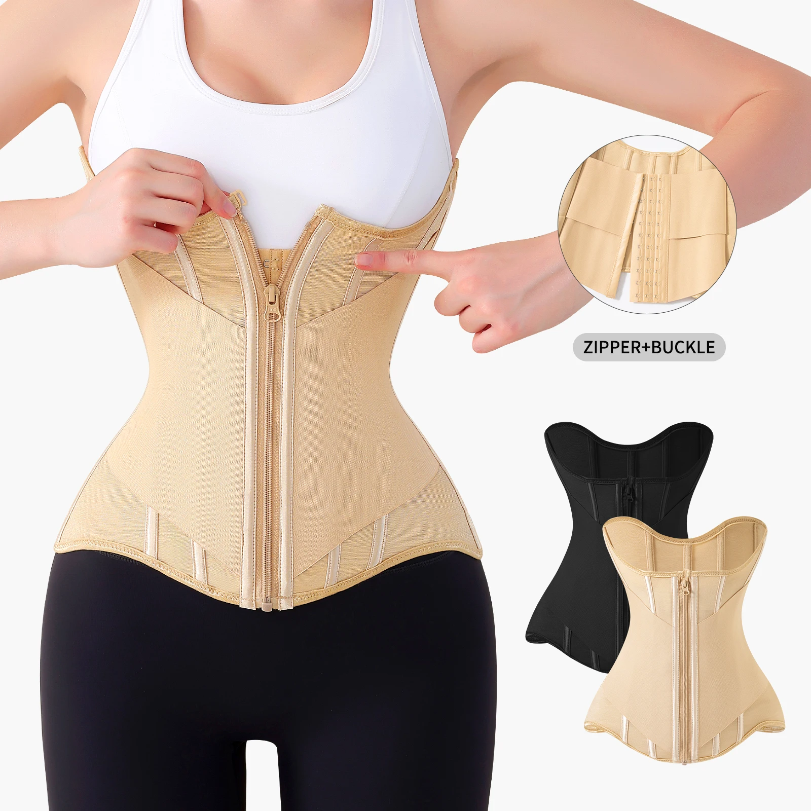 Zipper Waist Cincher Trimmer Wrap Girdle Full Body Corset Waist Trainer Shapewear Trimmer Shaping Tummy Control Shaper for Women