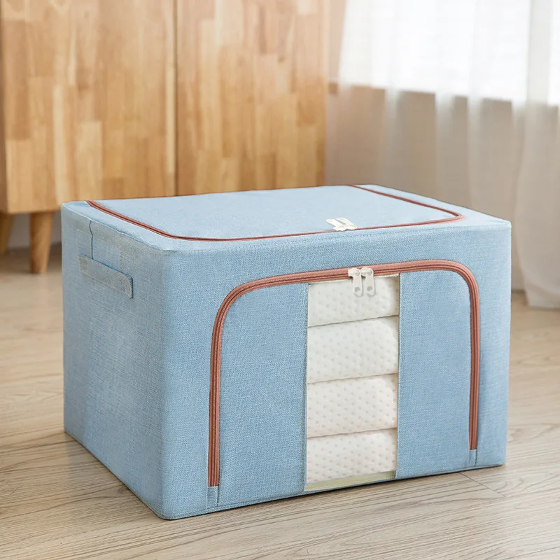 Clothes Storage Bins Box - Foldable Stackable Container Organizer Set with Clear Window & Carry Handles & Metal Frame