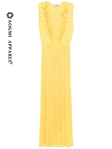 Haute Couture Luxury Ladies Maxi Sheath Chiffon Knit Dress with V-Neck Anti-Wrinkle & Eco-Friendly Features