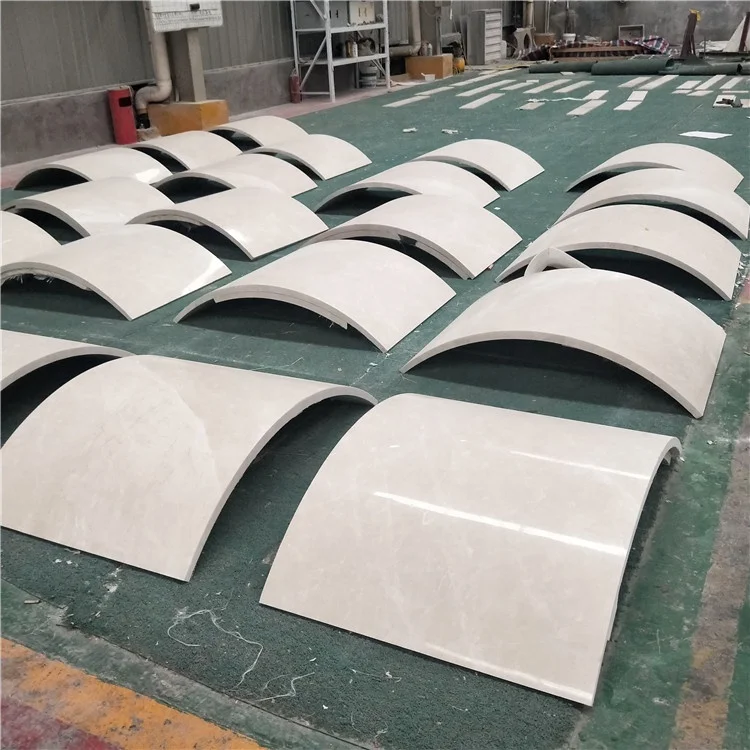 Chinese arc shape beige marble cladding column cover decoration for hotel indoor design