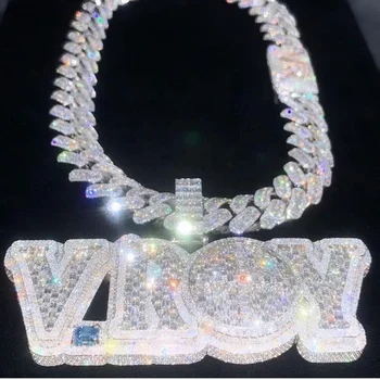 hip hop cra certificate vvs moissanite letter name gold necklace silver 925 heart pendant