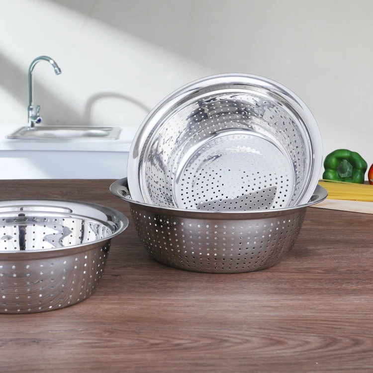 High Quality Stainless Steel Colander Kitchenware Washing Sieve Colander Vegetable Fruit Rice Washing Bowl_3