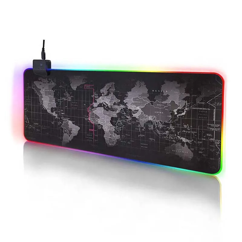 Big World Map Leather Keyboard Led Mousepad RGB Tapis De Souris Montian Luminous Mouse Pads Gamer Desk Mats Mat Gaming Mouse Pad