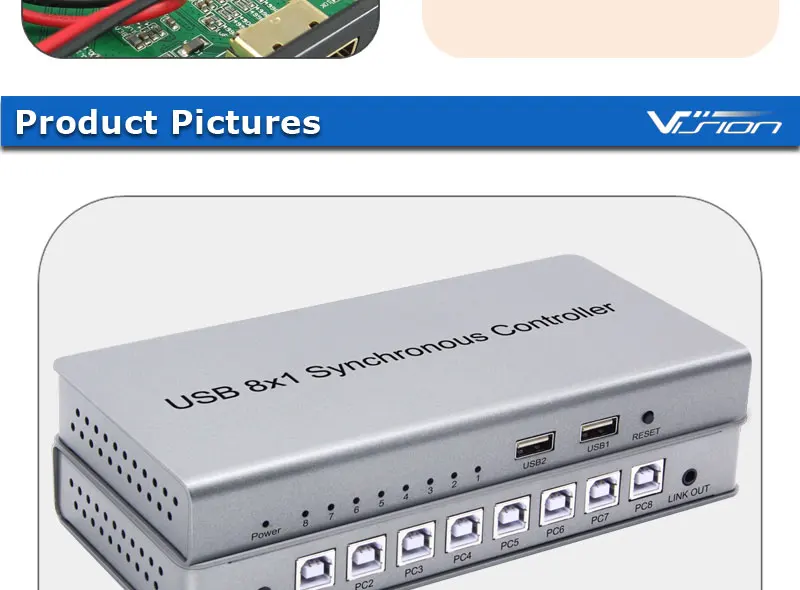 8 Port USB Synchronous Controller KVM Switch for Computer Mouse Keyboard