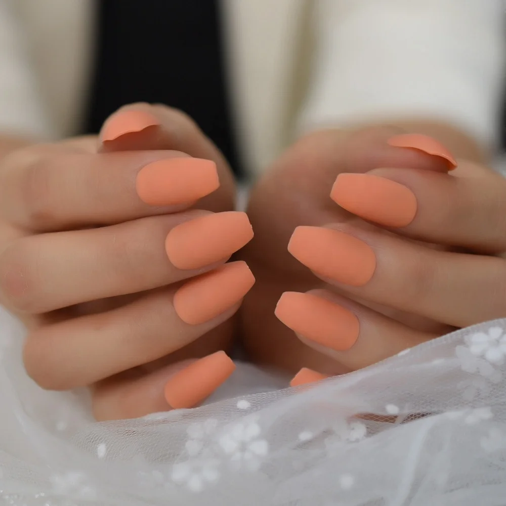 light orange coffin nails