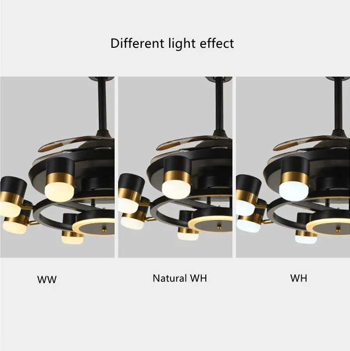 High Quality Modern invisible ABS blade ceiling fan chandelier lighting remote control pendant lamp with led light