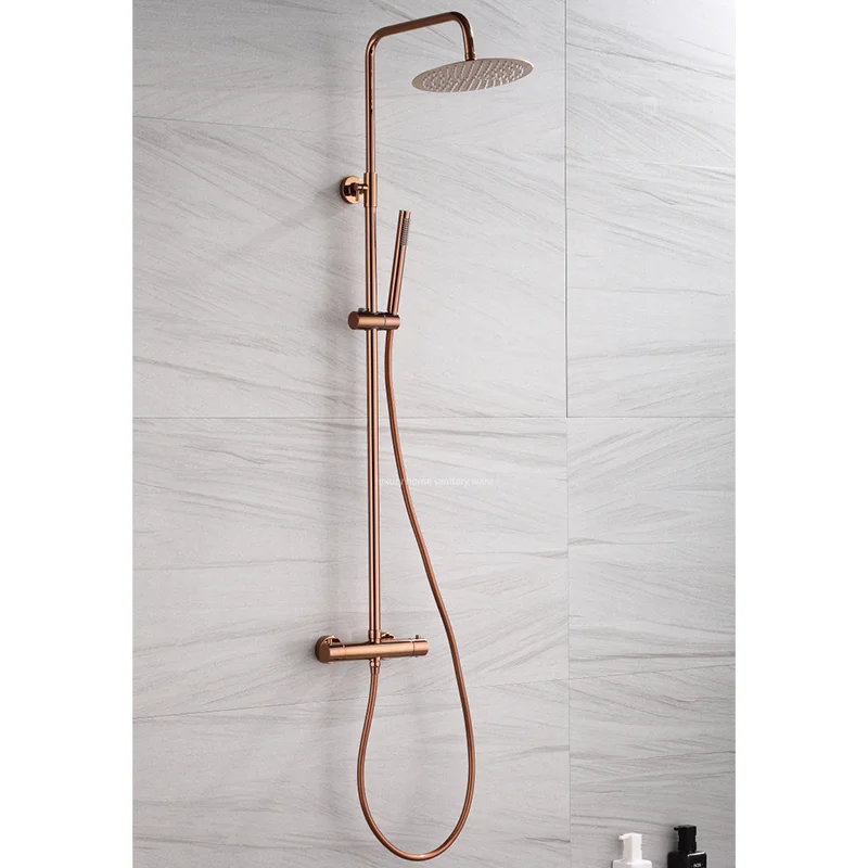 High-quality Brass Rose Gold Wall-mounted Shower Faucet Constant Temperature Shower Set Exposed Rain Shower Set