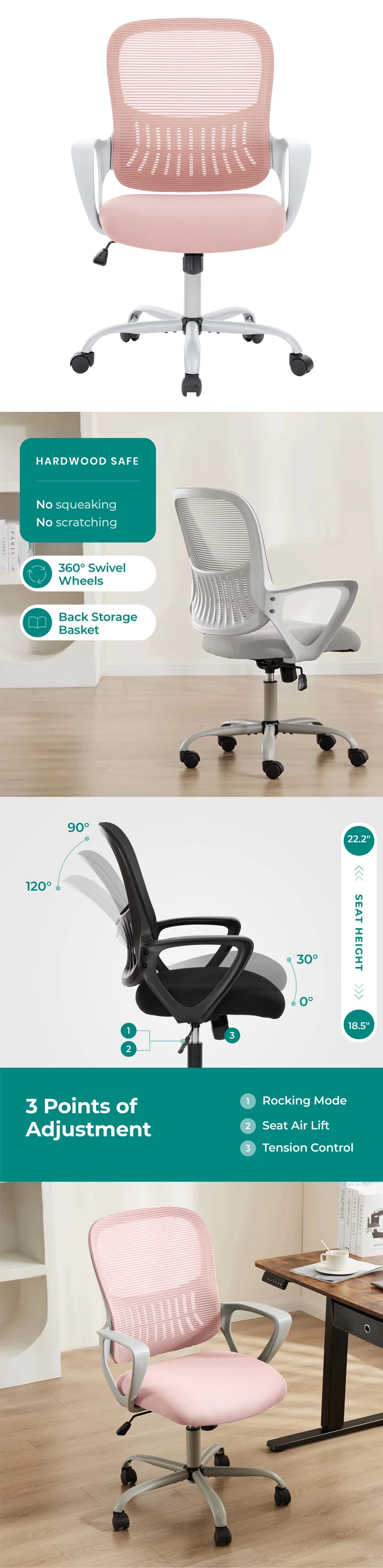 Mid Back Mesh Home Office Chair Lift Chair Metal Computer Office Chair with Mesh