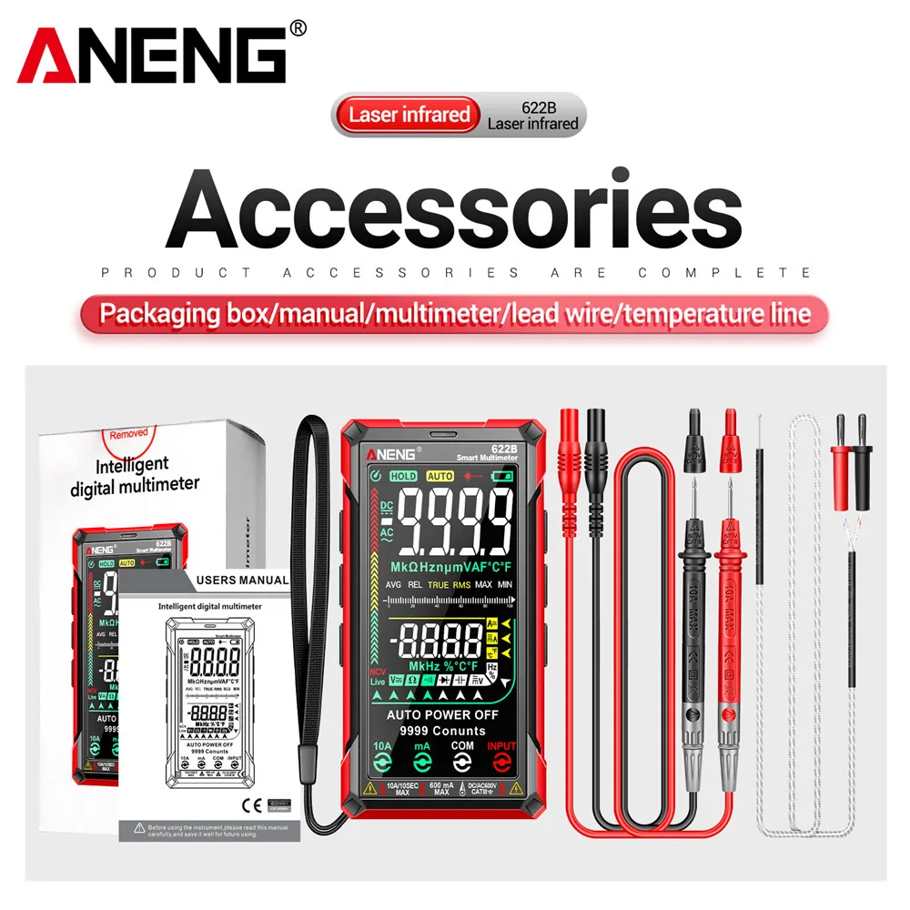ANENG 622B Digital Smart Multimeter 10A Tester Meter Auto Range True RMS DC/AC 9999 Multitester With Laser Lamp Capacitance Ohm