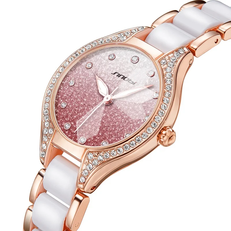 Pink Luxury Watch Gradient Dial Stainless Steel Case