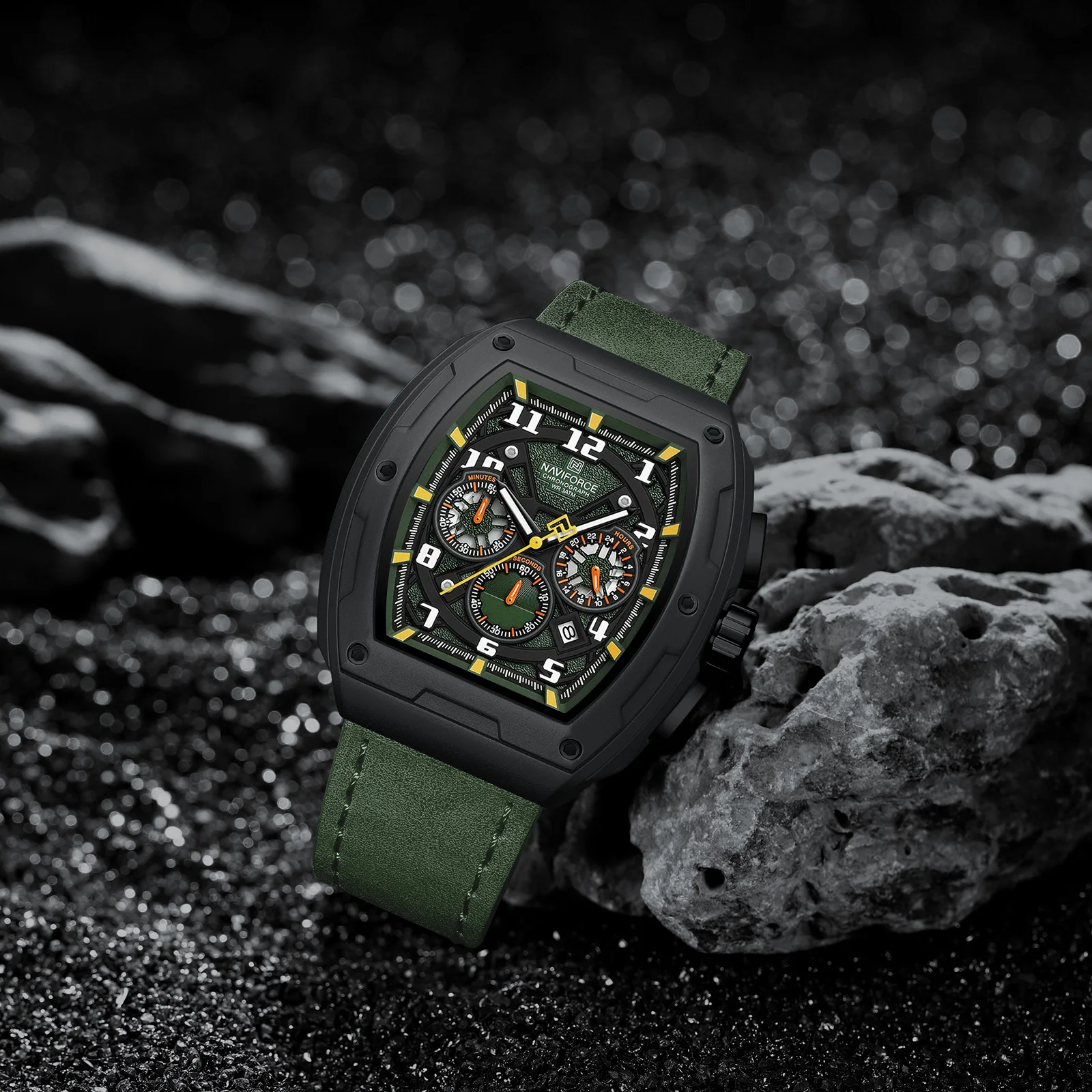 NAVIFORCE 8053 Relógio Masculina Moda Couro Banda Quartz Relógio de Pulso Cronógrafo À Prova D' Água Relógio Luminoso Relogio masculino