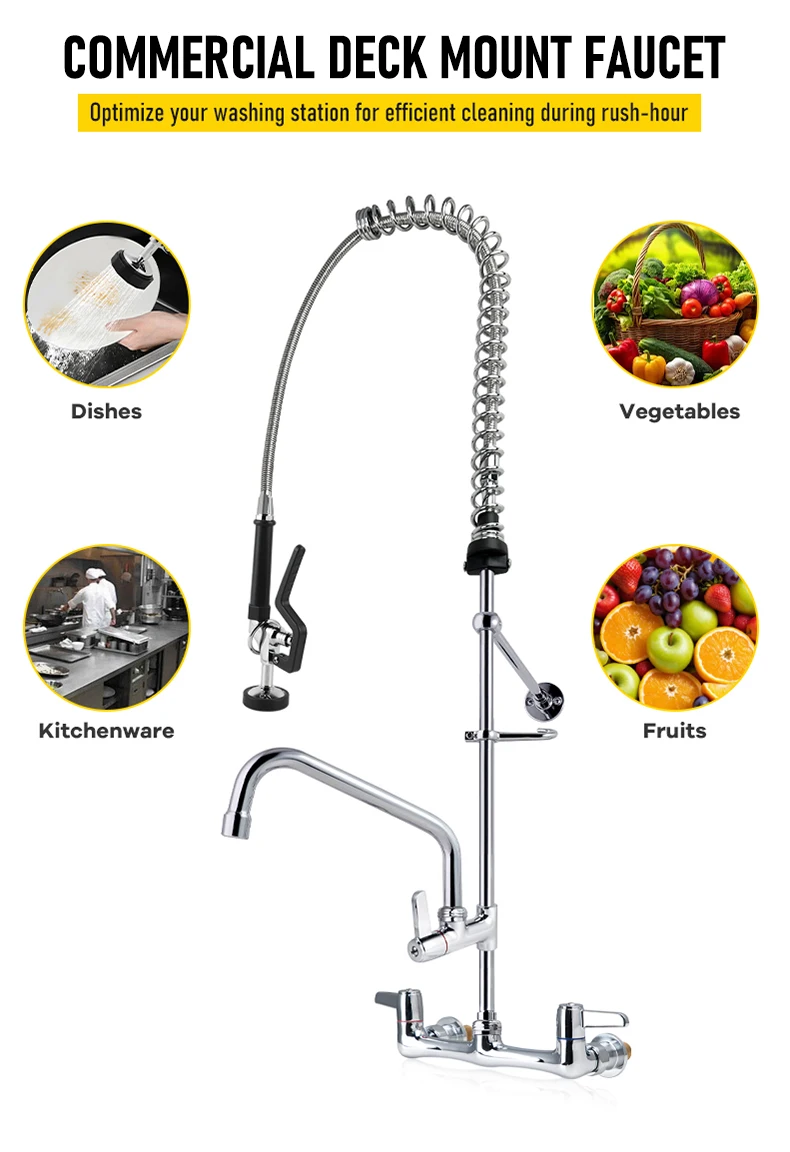 Wall Mounted Commercial Kitchen Faucet Classic Flexible Dual Handle Stainless Steel Chrome EasyInstall Pre-Rinse Brass Valve manufacture